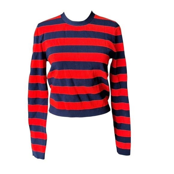 VERONICA BEARD Broome Red & Navy Blue Striped Cropped Crewneck Sz XS - Picture 5 of 9